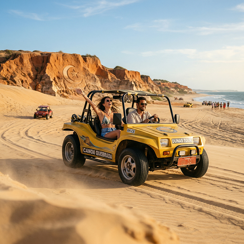 Casal aproveitando passeio paradisíaco no Ceará